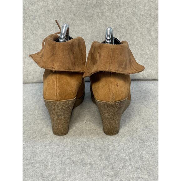 Mia Boots Womens Chaysee Ankle Booties Tan Leather Lace Up Wedge Heels Size 6 - Picture 4 of 8